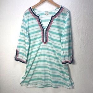 Mud Pie Striped Beach Pool Coverup Tunic Embellished Cotton Large